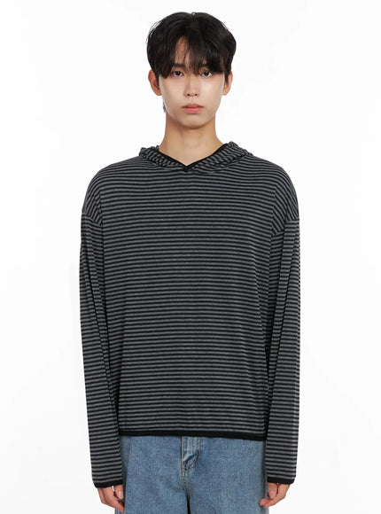 mens-striped-hooded-long-sleeve-io517 / Dark gray