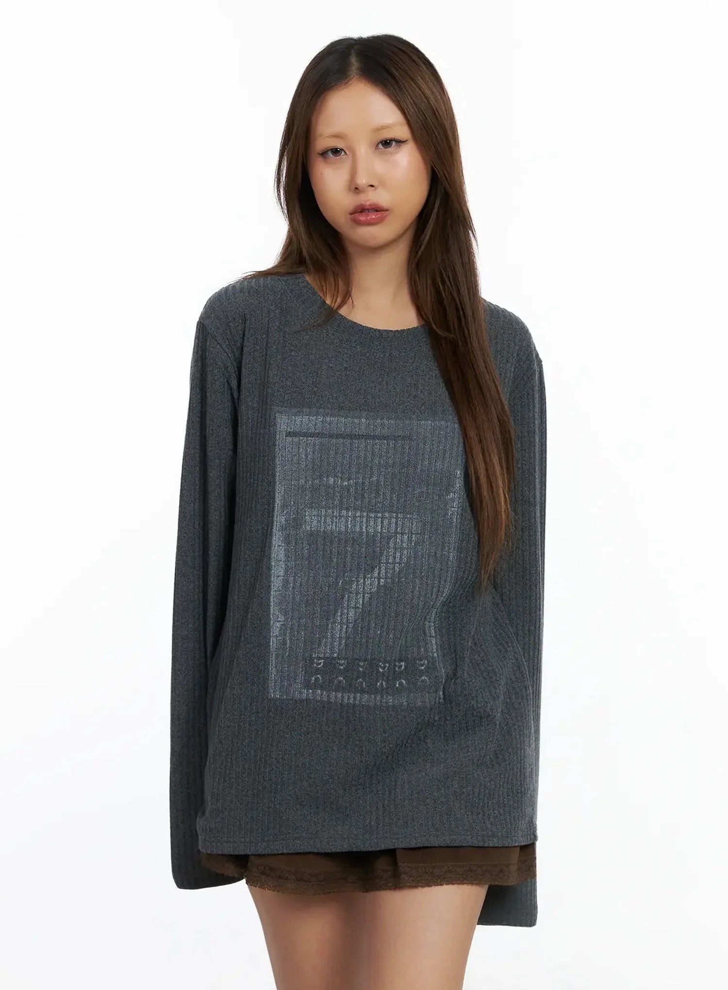 seven-graphic-knit-top-id503 / Dark gray