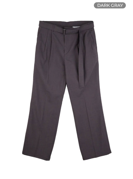 mens-buckle-waist-wide-fit-pants-il412 / Dark gray