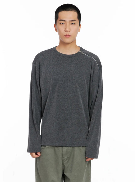 mens-one-shoulder-zip-long-sleeve-ig529 / Dark gray