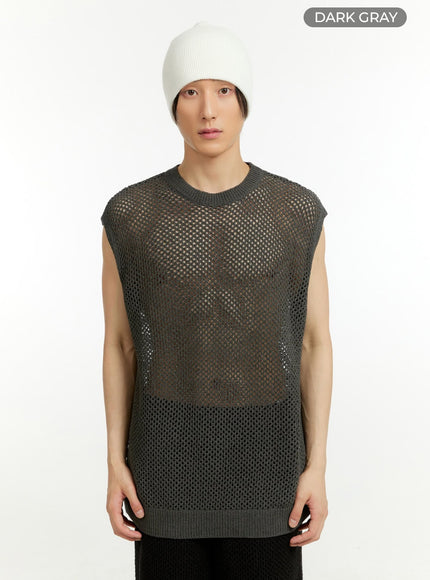 mens-sheer-sleeveless-top-il418 / Dark gray
