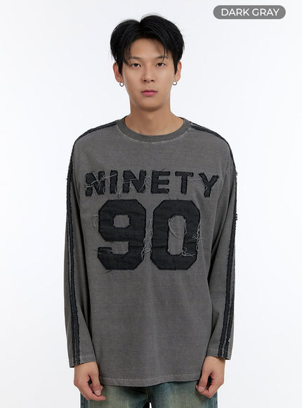 mens-patchwork-round-neck-long-sleeve-shirt-io428 / Dark gray