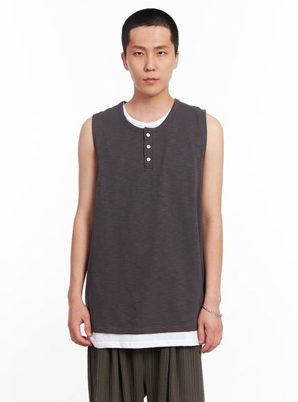 mens-layered-henley-tank-iu512 / Dark gray