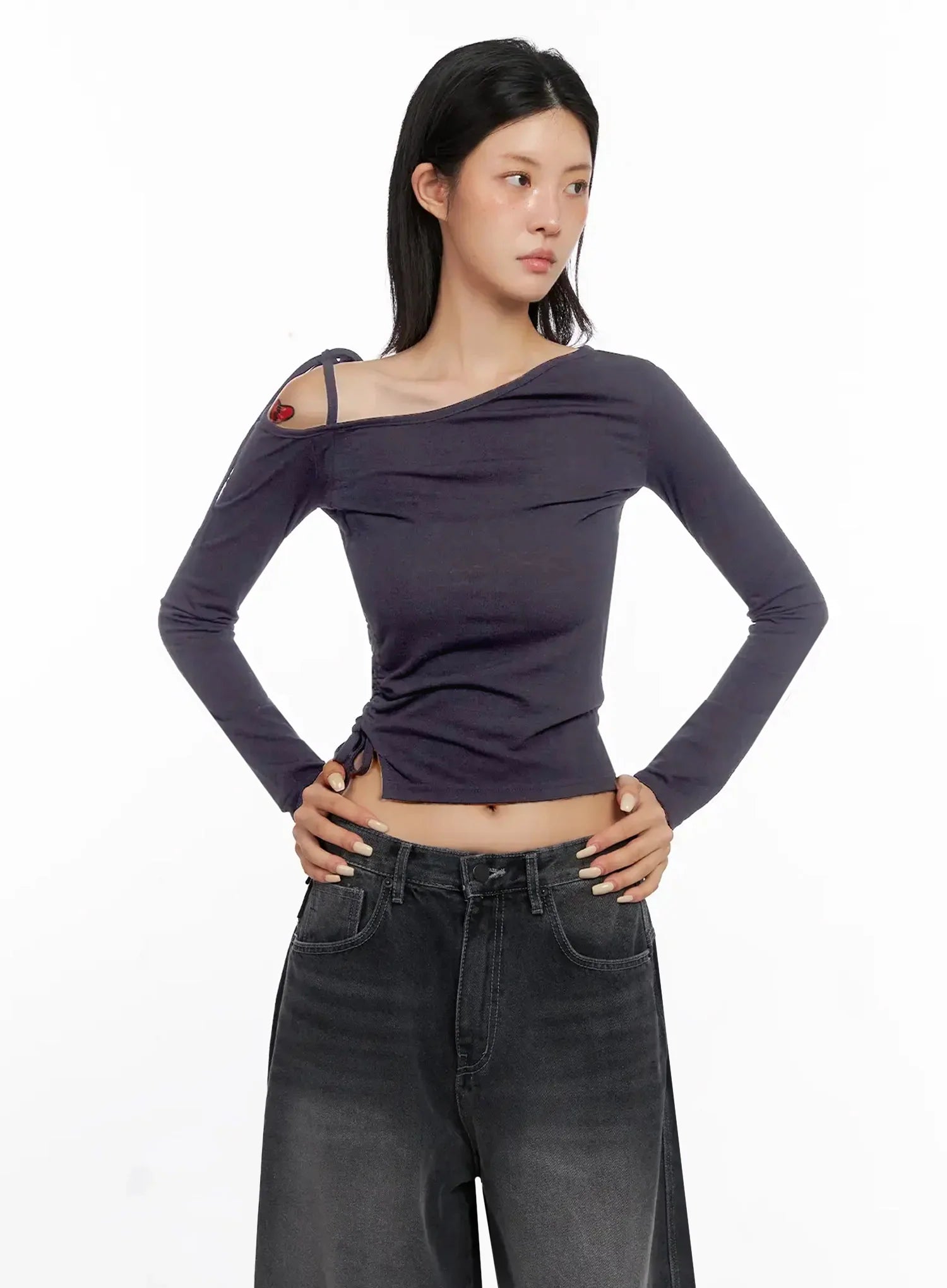 Asymmetric Off-Shoulder Long Sleeve Top IS515