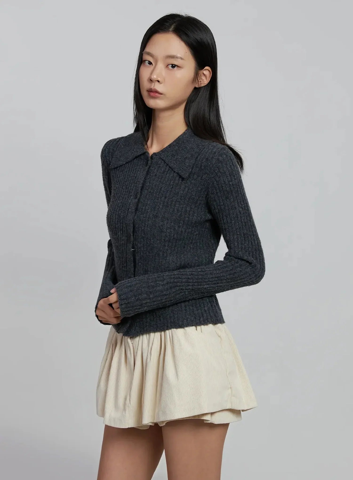 Ribbed Knit Button-Up Cardigan IM520