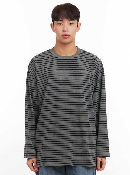 mens-striped-oversized-t-shirt-if517 / Dark gray