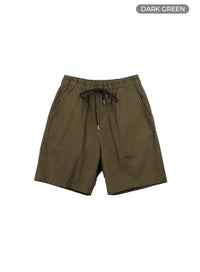 mens-linen-banded-shorts-iy416 / Dark green