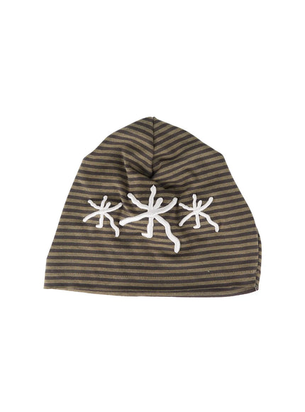 mens-striped-floral-beanie-il515 / Dark green