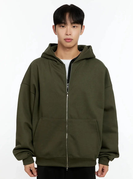 mens-basic-oversized-zip-up-hoodie-in525 / Dark green
