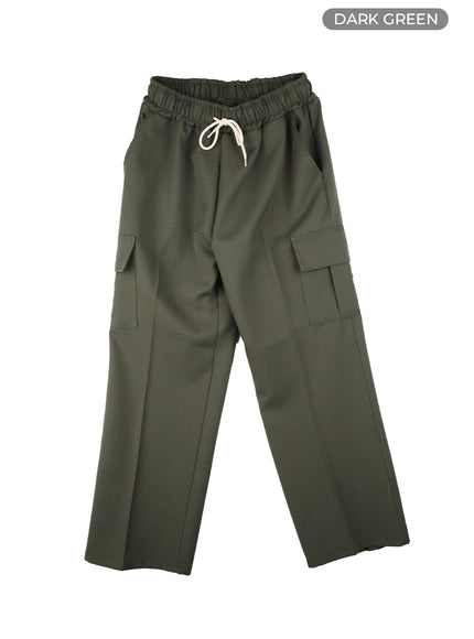 mens-basic-straight-fit-cotton-cargo-pants-ia401 / Dark green