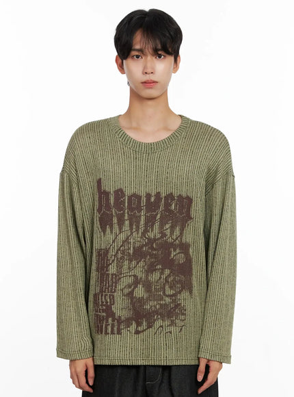 Men's Striped Graphic Knit Long Sleeve IO516