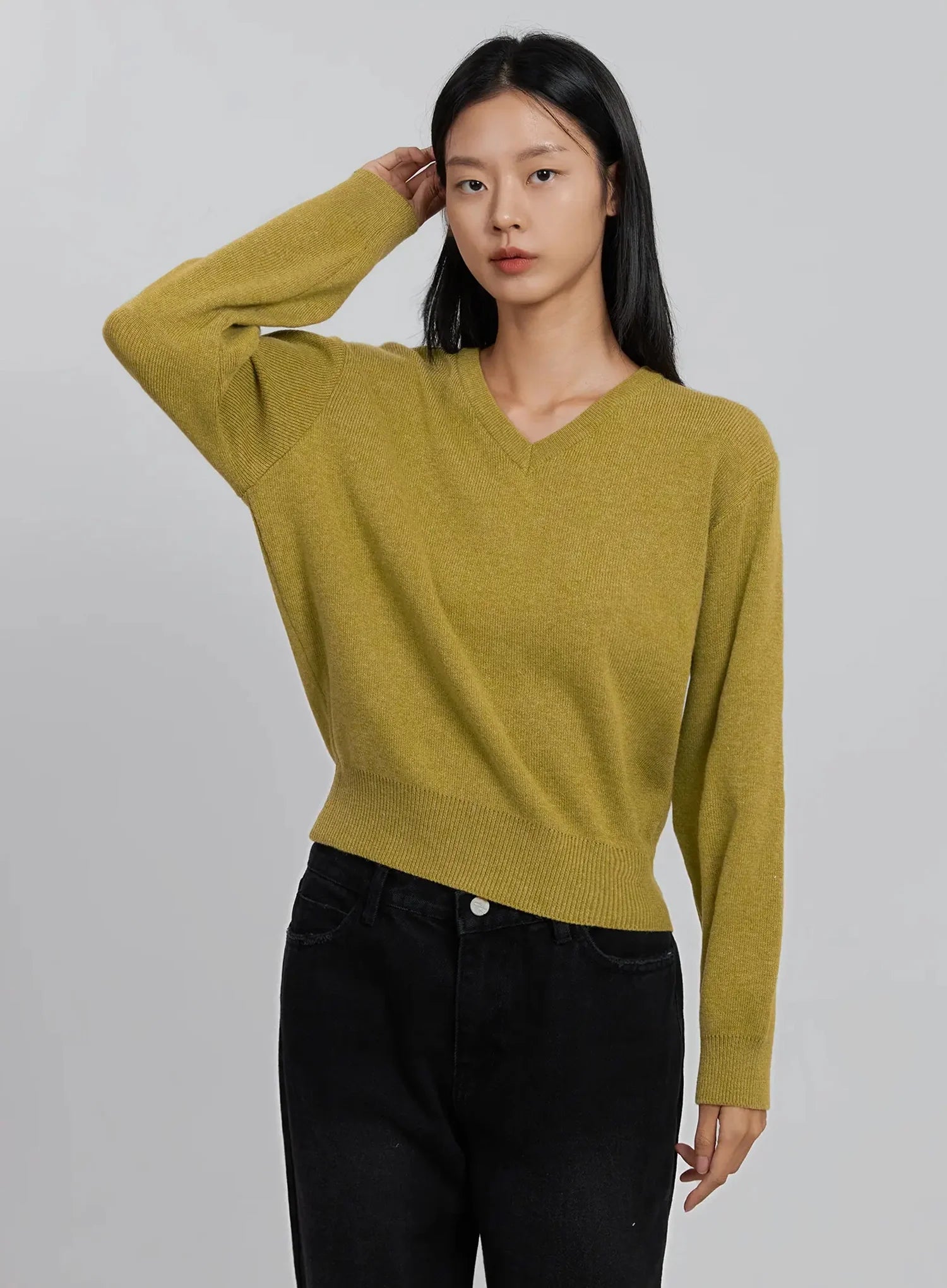 v-neck-knit-sweater-id516 / Dark green