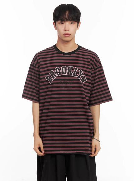 mens-striped-oversize-tee-iu518 / Dark pink
