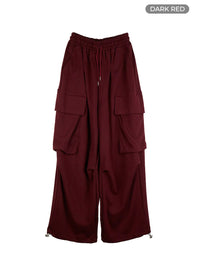 mens-wide-fit-cargo-pocket-sweatpants-is419 / Dark red