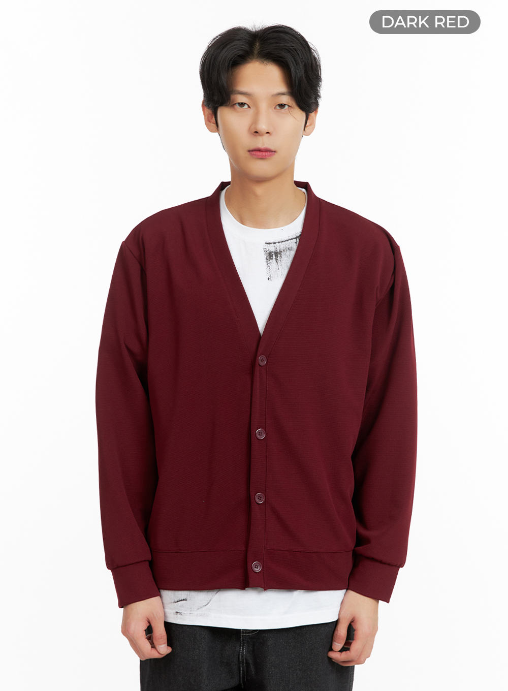 mens-v-neck-buttoned-knit-cardigan-ia402 / Dark red