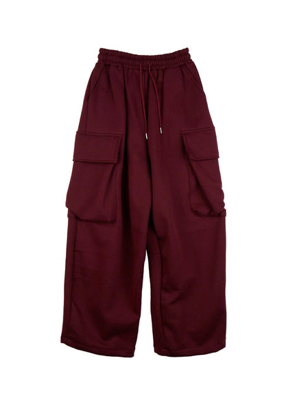 warm-wide-leg-cargo-sweatpants-id431 / Dark red