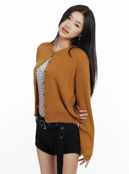 round-neck-knit-cardigan-im502 / Dark yellow