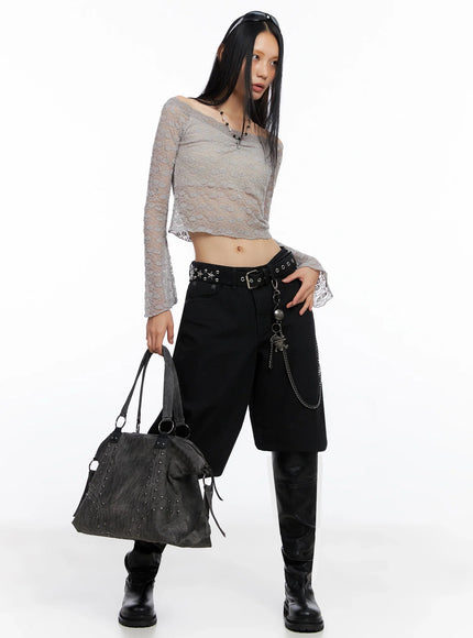 off-shoulder-lace-crop-top-co516 / Gray