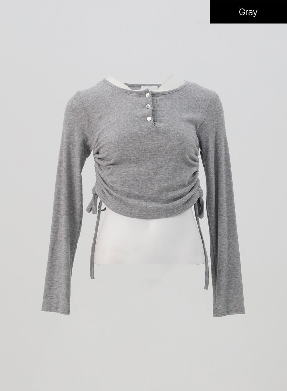 ruched-long-sleeve-top-is327 / Gray