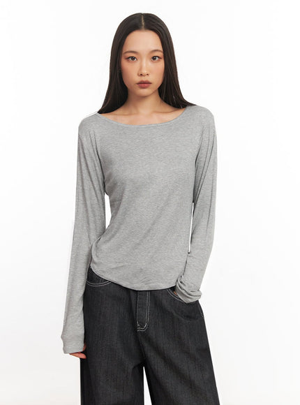 ribbed-relaxed-long-sleeve-top-ia504 / Gray