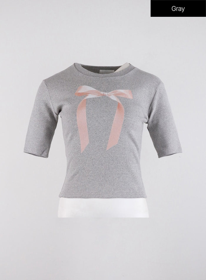 ribbon-slip-crop-t-shirt-id313 / Gray