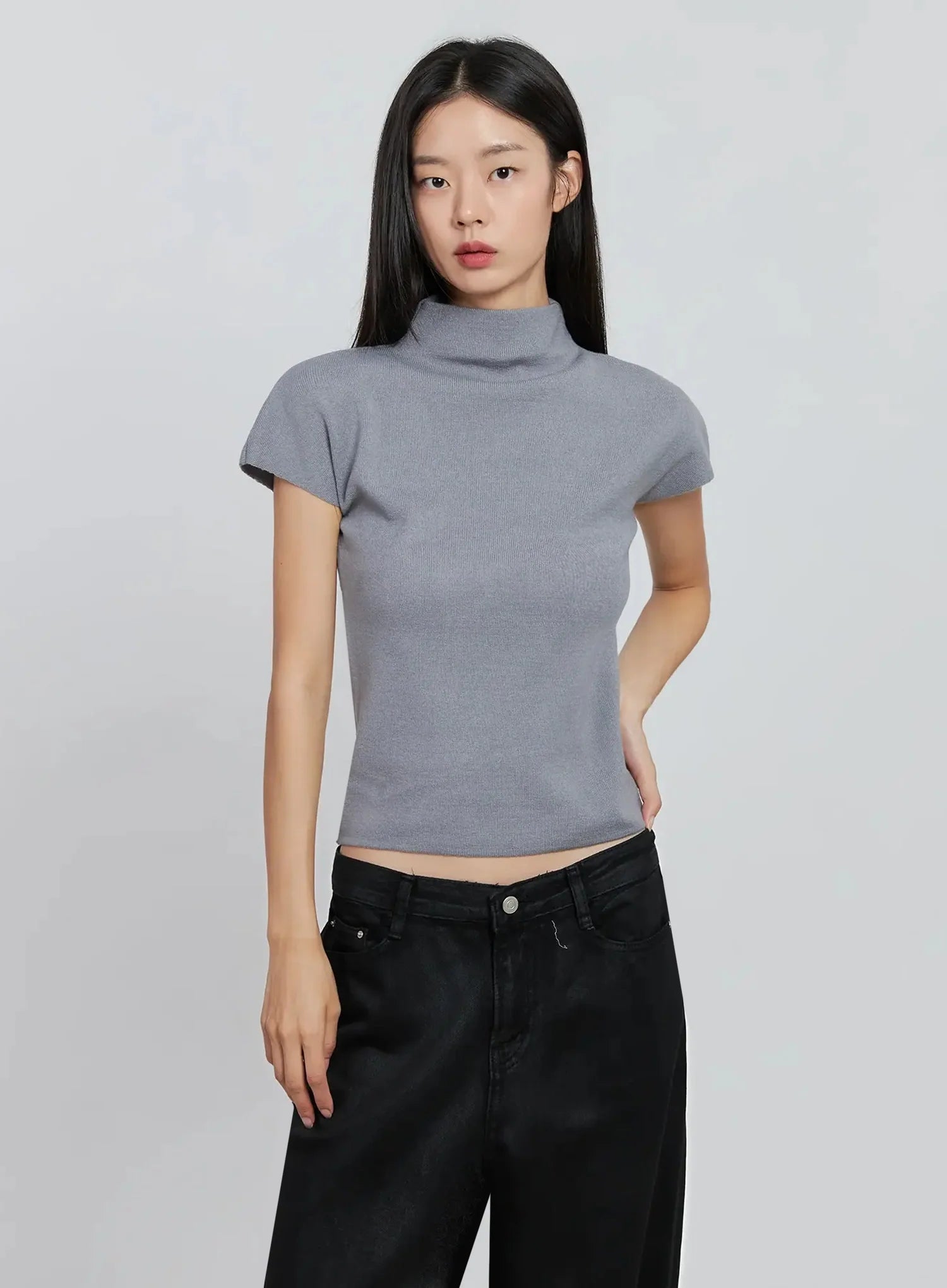 chic-high-neck-knit-top-io530 / Gray