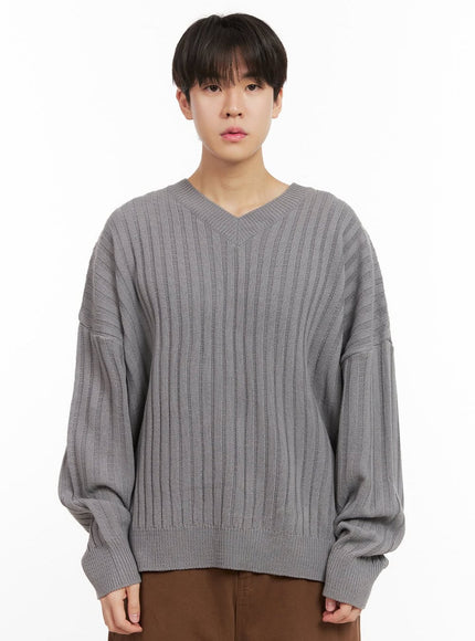 mens-loose-fit-v-neck-sweater-ij517 / Gray