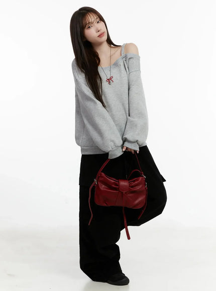 one-shoulder-eyelet-sweatshirt-id525 / Gray