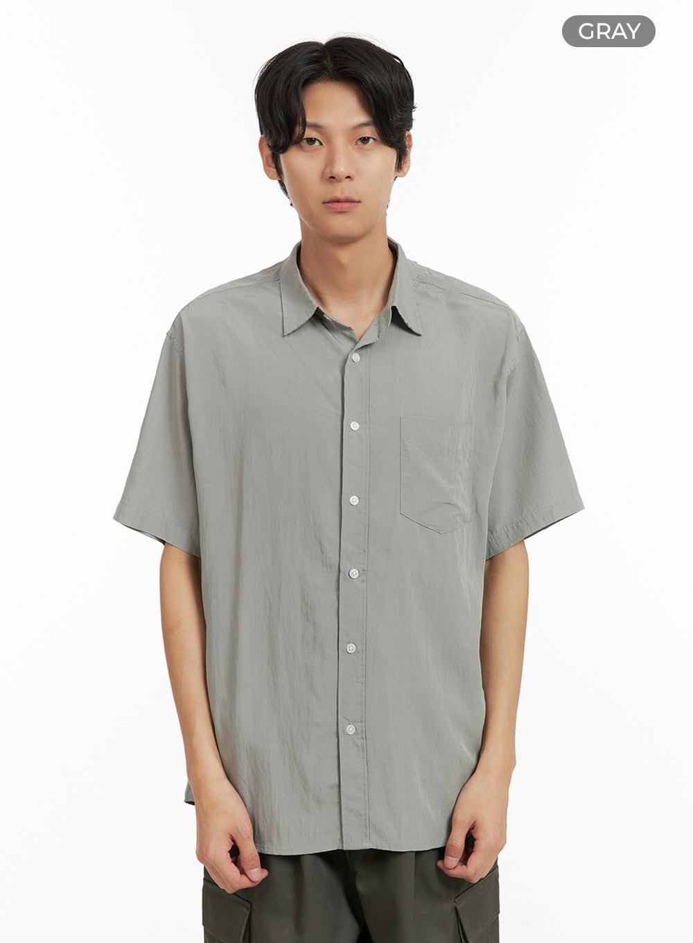 mens-buttoned-collar-short-sleeve-shirt-iy410 / Gray