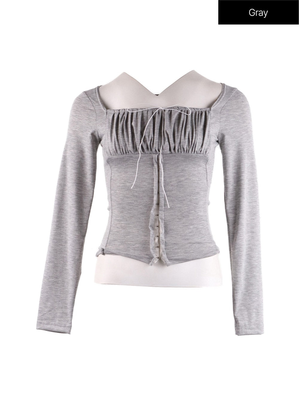 solid-rib-knotted-corset-top-if408 / Gray