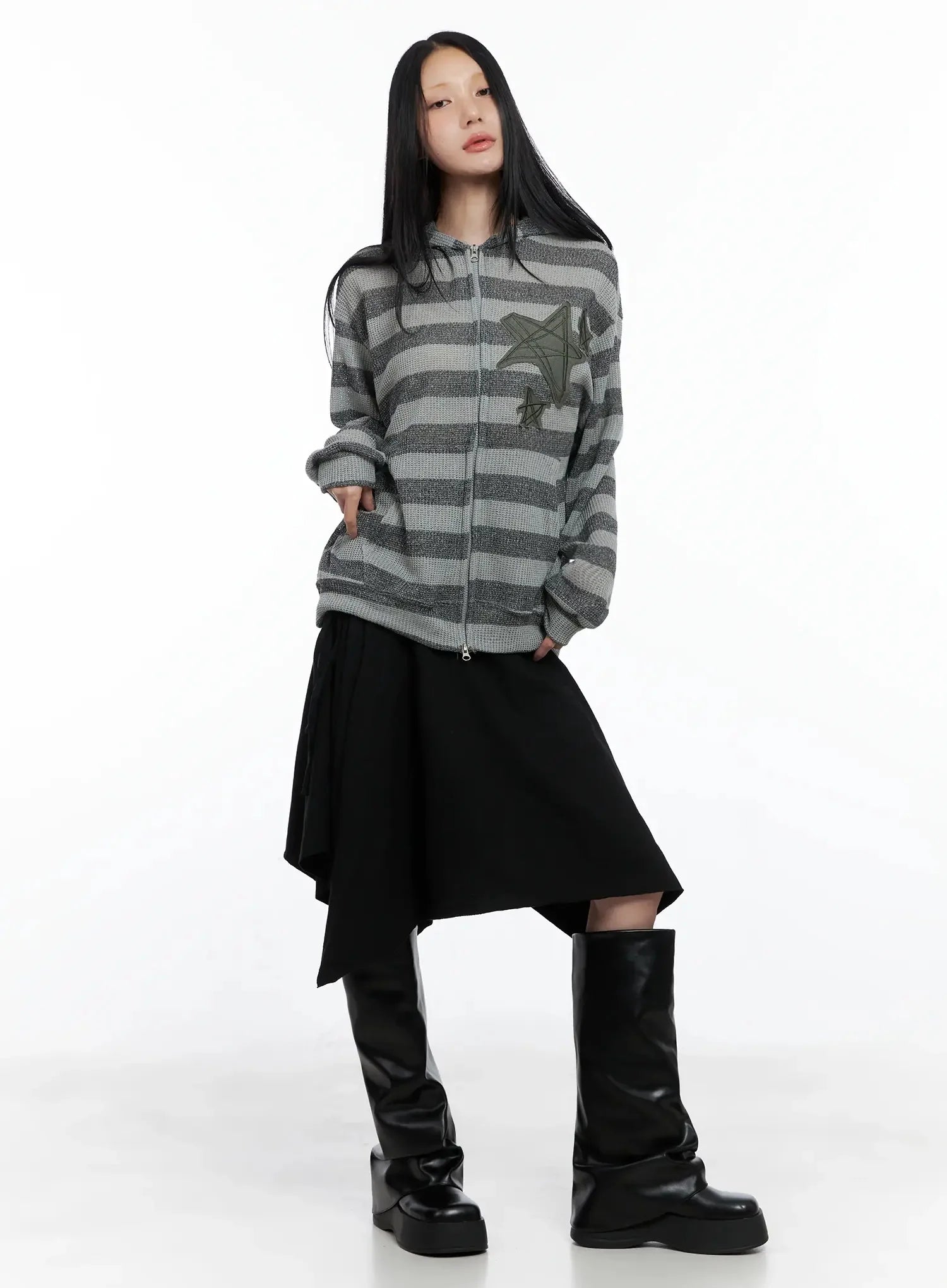 star-patch-striped-zip-up-is525 / Gray