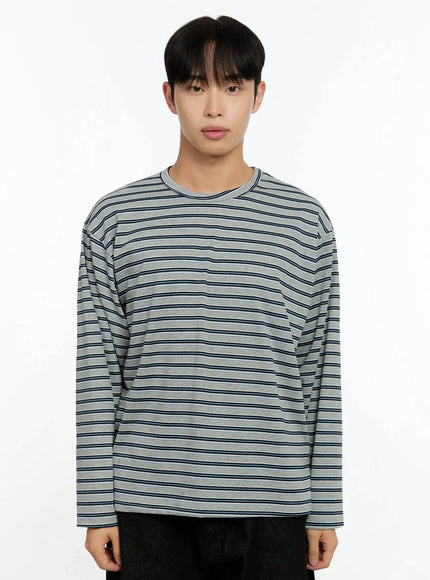 mens-striped-long-sleeve-shirt-in525 / Gray