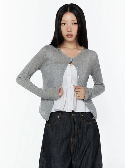 simple-round-neck-cardigan-iy526 / Gray