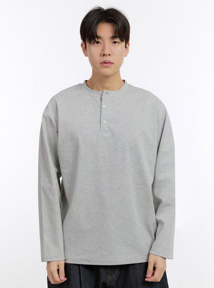 mens-half-buttoned-long-sleeve-t-shirt-if528 / Gray