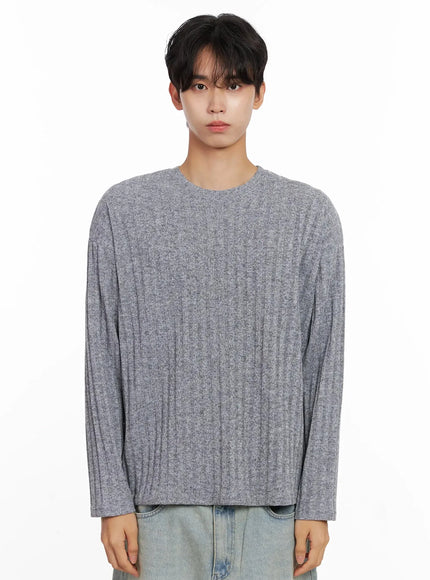 mens-ribbed-knit-long-sleeve-shirt-io516 / Gray