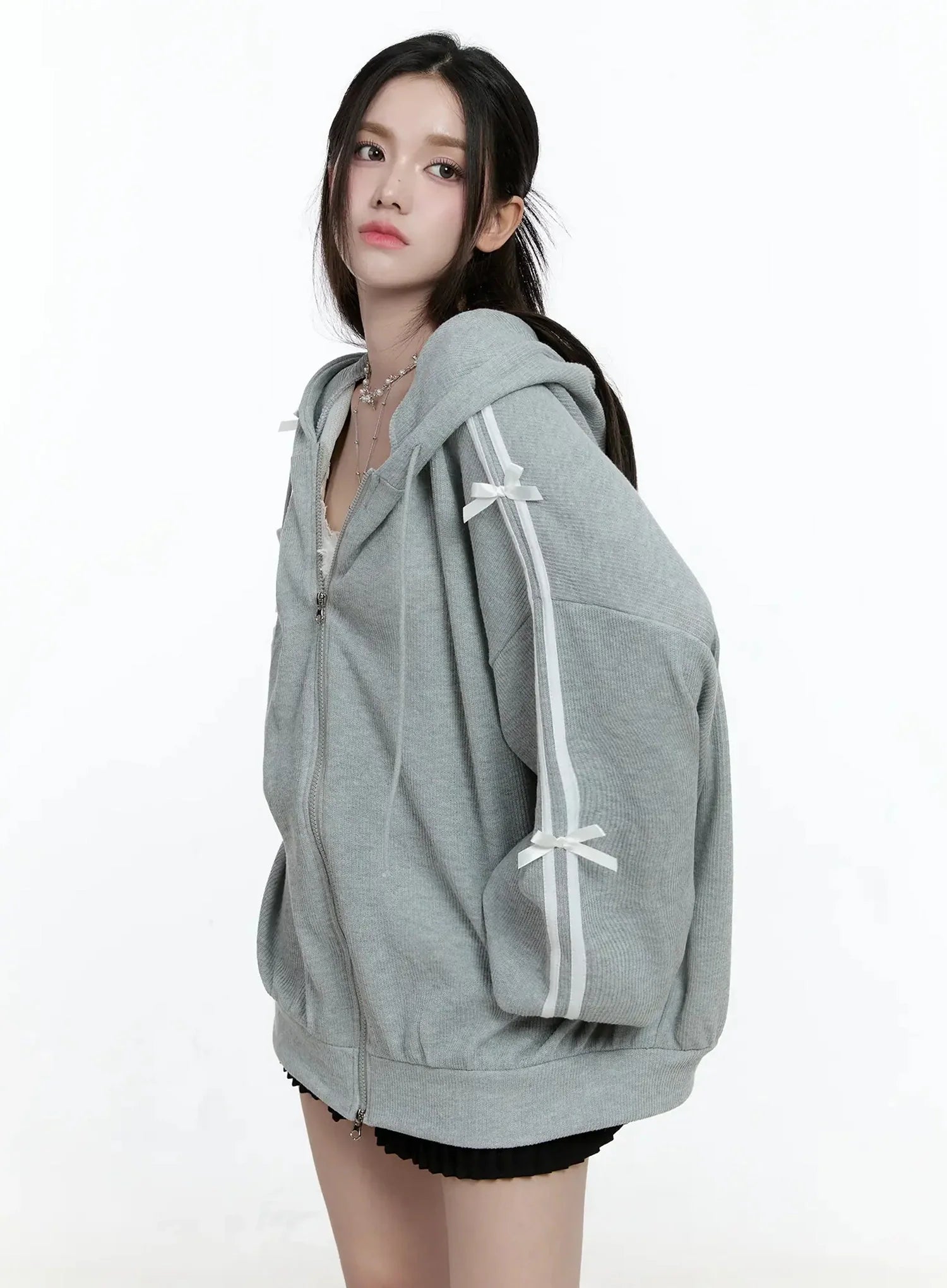 Contrast Oversized Zip-Up Hoodie IO527