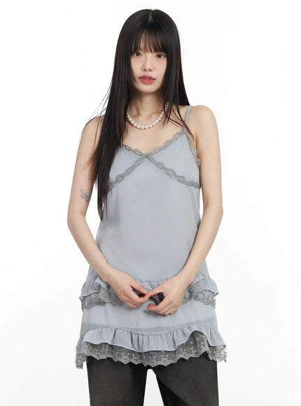lace-frill-long-tank-top-im530 / Gray