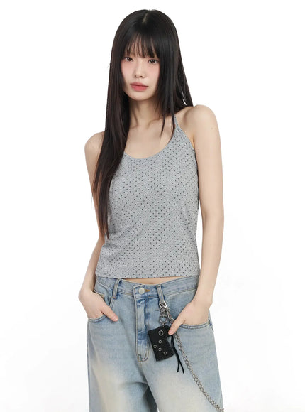 polka-dot-halter-neck-top-im523 / Gray