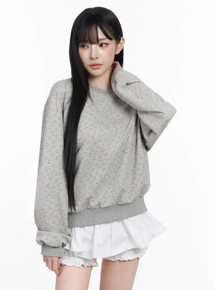 floral-print-sweatshirt-iy511 / Gray