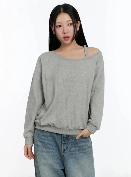 off-shoulder-simple-sweatshirt-im509 / Gray