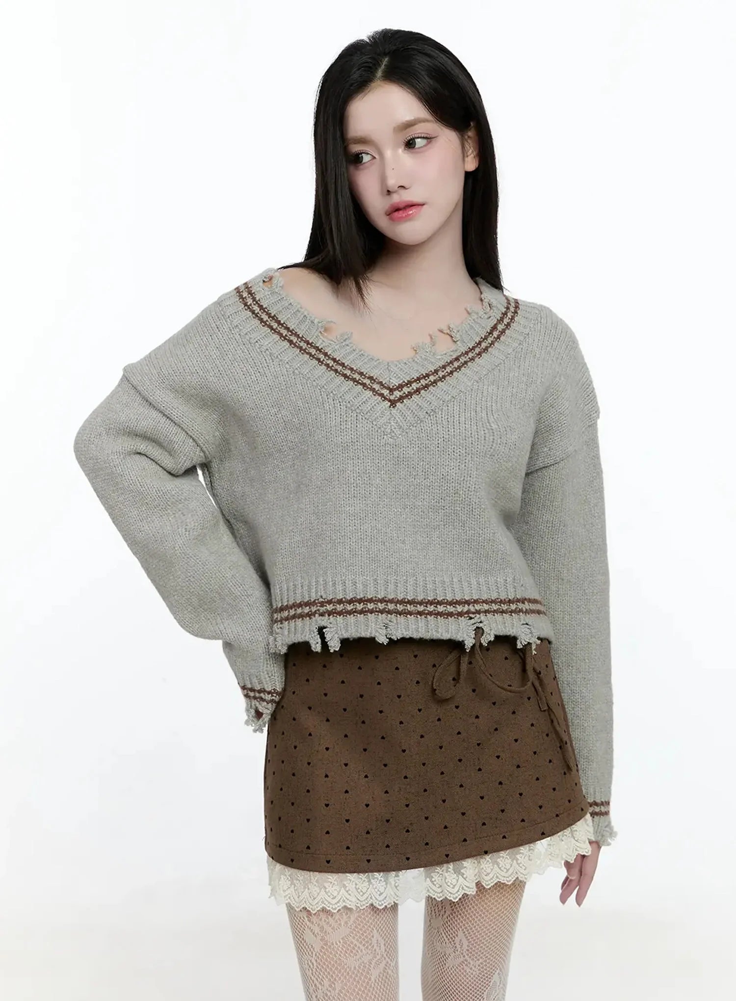 abner-v-neck-vintage-knit-sweater-io520 / Gray