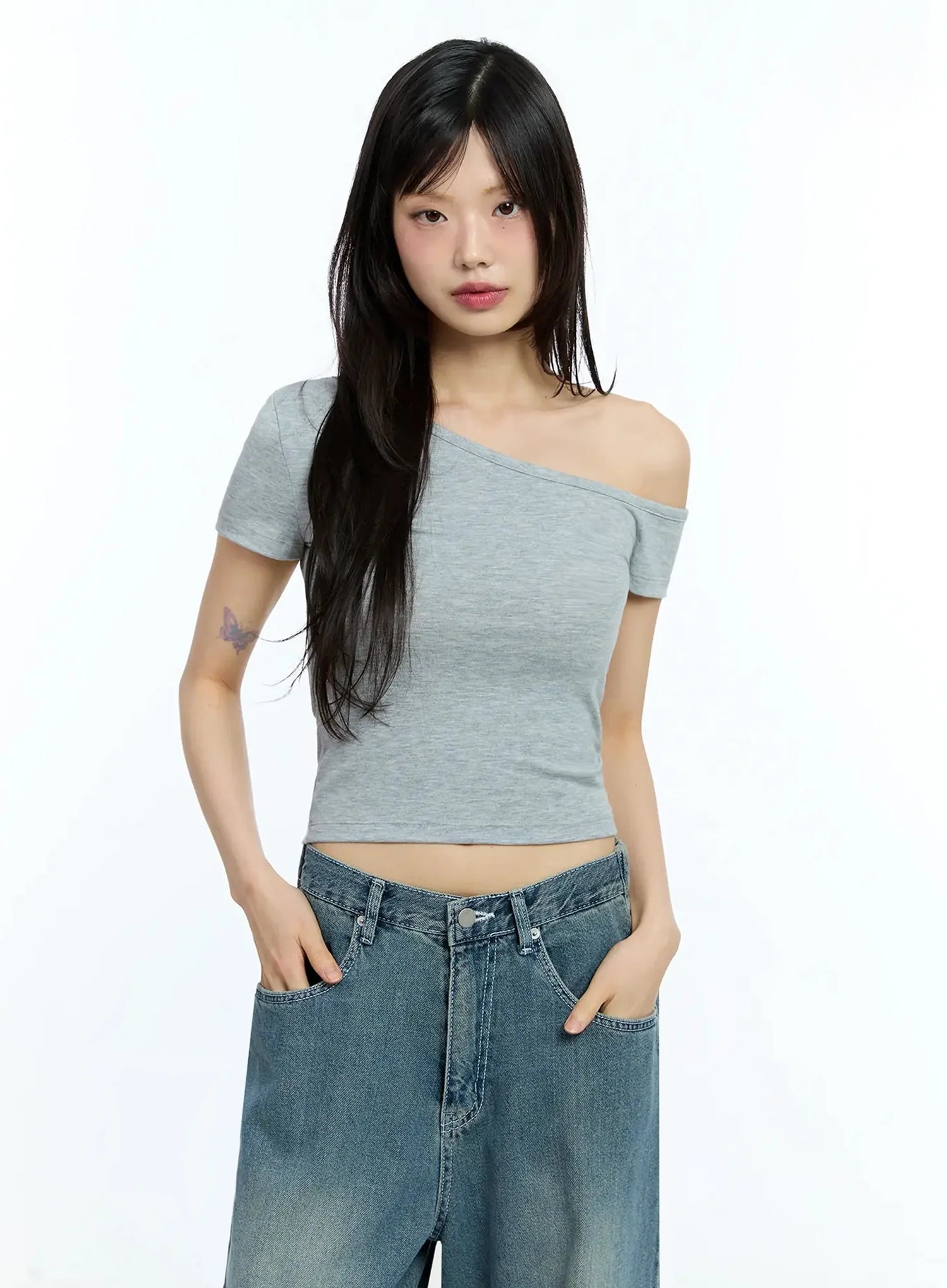 one-shoulder-crop-top-iu524 / Gray