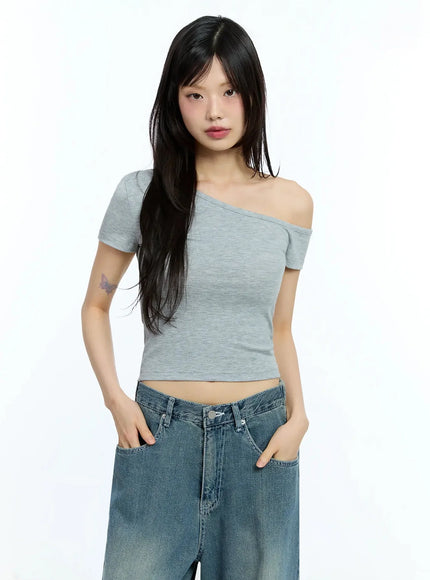 one-shoulder-crop-top-iu524 / Gray