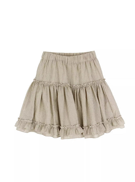 tiered-plaid-frill-midi-skirt-ia523 / Green