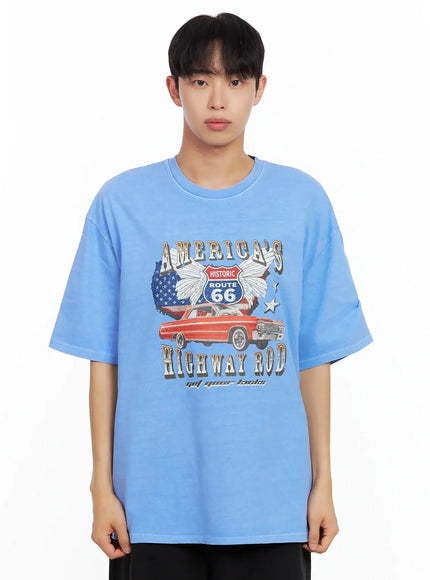 mens-route-66-graphic-t-shirt-il516 / Light blue