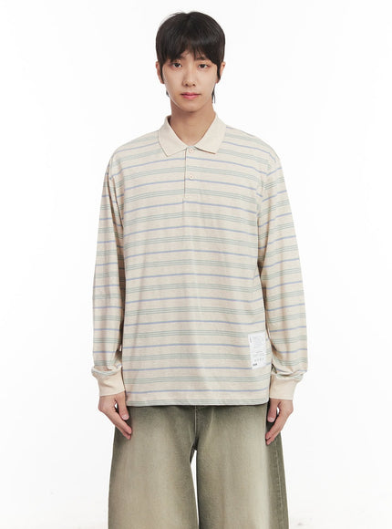 mens-striped-collared-polo-shirt-im519 / Light beige