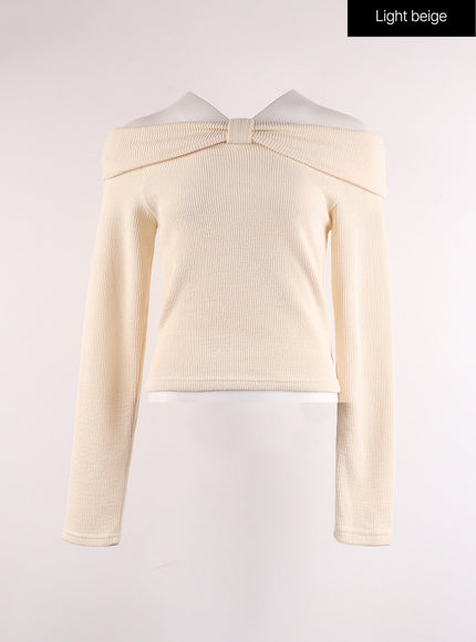 ribbon-off-shoulder-top-if402 / Light beige