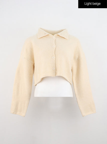 collar-crop-cardigan-in314 / Light beige