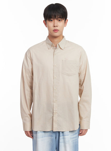 mens-linen-collared-shirt-iy522 / Light beige