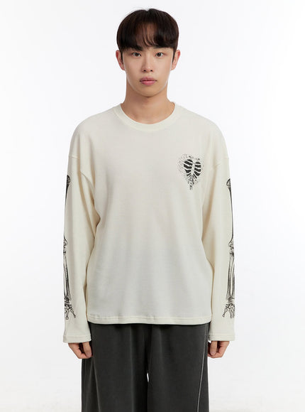 mens-skeleton-graphic-long-sleeve-top-ia504 / Light beige